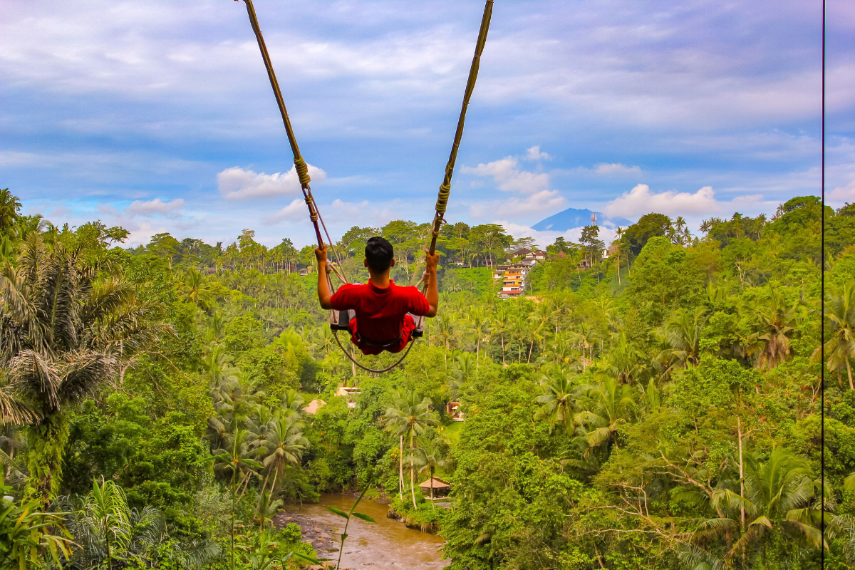 Visitor swings over the Tegallalang Rice Terrace